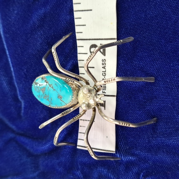 Vintage Native American Turquoise & Sterling Silver Spider Pin Brooch - Picture 8 of 12